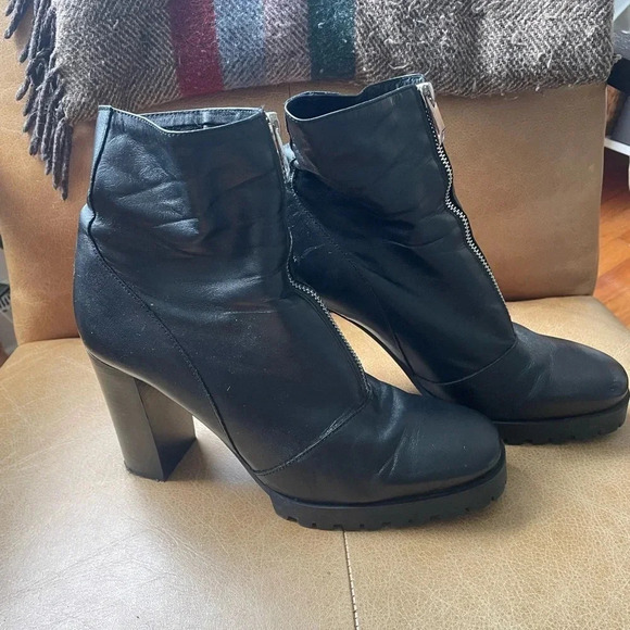 ZARA Black Leather Zip Lug Sock Boot 9 40 - Picture 6 of 6